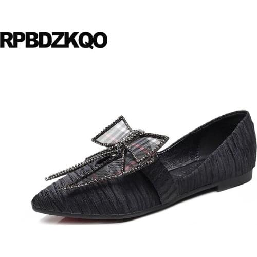 Crystal Rhinestone Satin Bow Pointed Toe Diamond Factory Direct Flats Gingham Designer Cheap Shoes China Slip On Women Dress
