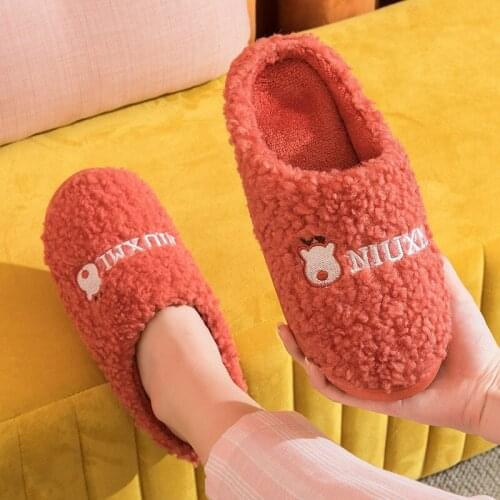 2021 Couples Curl Plush Cute Cartoon Slippers Winter Warm Fuzzy Platform Shoes Floor House Non-slip Women Soft Cotton Slides