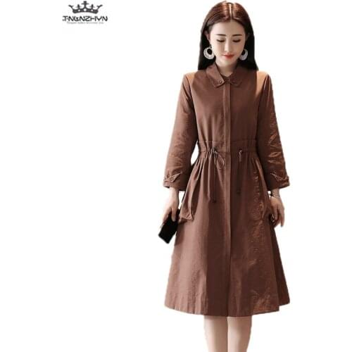 Tnlnzhyn 2019 New Spring Autumn Women Trench Coat Casual Long Sleeve Windbreaker Coat Medium long Outerwear S-3xl Y1074