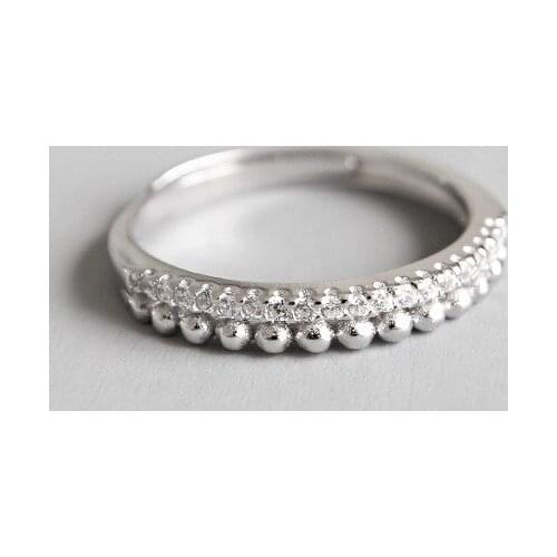 WYJZY Simple micro-inlaid zircon sterling silver opening ring for women Cute student casual ring size adjustment range 6-8