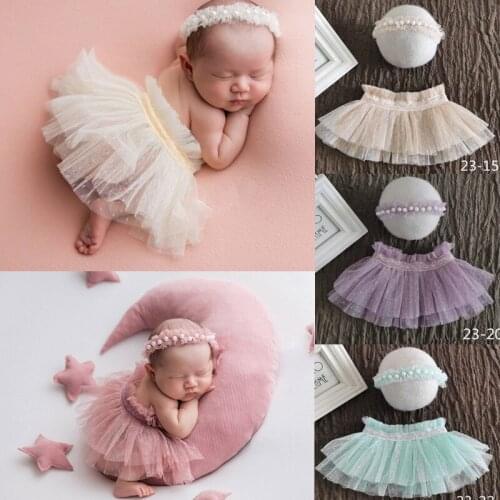 1 Set Newborn Photography Props Lace Skirt Pearl Headband Set Baby Studio Photo Shooting Costume Posing Fotografie Accessories