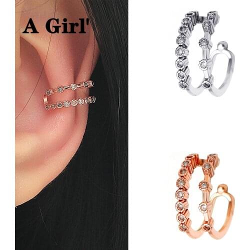 A Girl'1 PCS Trendy Alloy Zircon Hollow Open C Shape Ear Non Pierced Clip Earring Fashion Small Ear Cartilage Cuff Jewelry