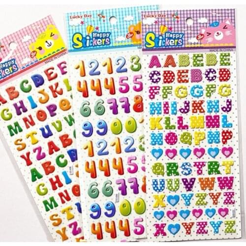 10pcs English Digital Childrens Cognitive Puzzle Stickers Creative Scene Theme Bubble Stickers English Digital Stereo Bubble