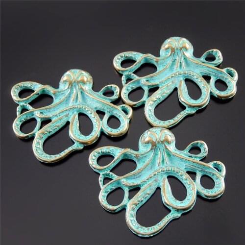 10Piece)Man Punk Vintage Alloy Squid Necklace Pendant Animal Bracelet Charms 43*25mm Bag Hanger Jewelry Handmade Crafts 52077