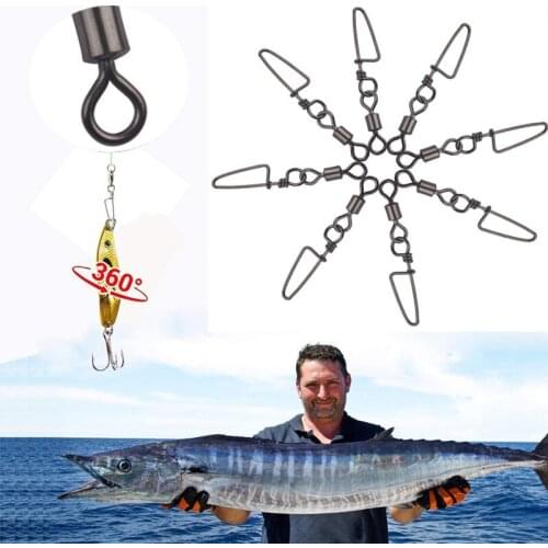 10PCS Fishing Connector Eight-shaped Ring Swivel+Curved Pin Copper+Stainless Steel Connector Pin Bearing Rolling Swivel Fishhook