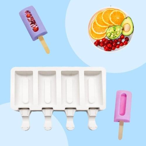 4-cavity Silicone Ice Cream Mold Small Square DIY Homemade Popsicle Moulds Dessert Ice Pop Lolly Maker Reusable Tools