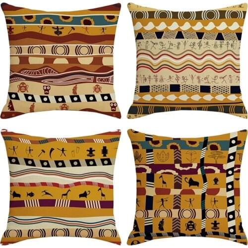 4 PCS African National Geometry Pillowcase Linen Pillow Cover Home Decor Square Cushion Cover Printing Pillow Case-ABUX