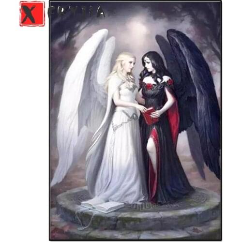 5D DIY full square diamond painting Black and White Angel mosaic diamond rhinestone decor embroidery cross stitch full display
