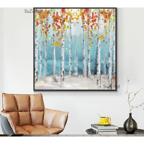 Abstract Handmade Trees Oil Painting On Canvas Beautiful Colorful Tree Painting Modern Landscape Wall Art For Home Decoration