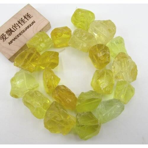 APDGG Yellow Glass Quartz Crystal Rough Nugget Loose Beads 16" Jewelry Making DIY