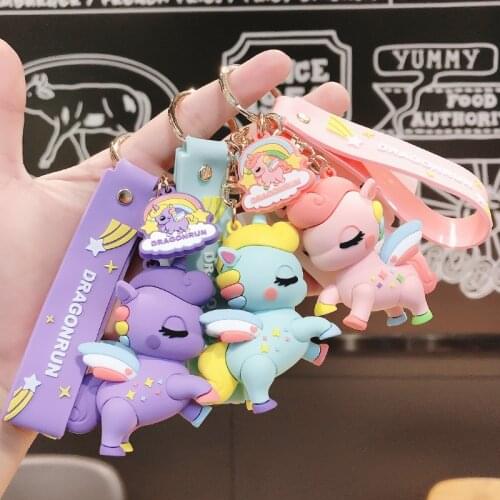 Keychain cute funny rainbow unicorn color cartoon silicone doll creative personality car backpack couple pendant decoration