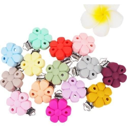 Chenkai 5PCS Flower Shape Silicone Clip BPA Free DIY Infant Necklace Pendant Sensory Nursing Pacifier Teething Cilps Toys Gift