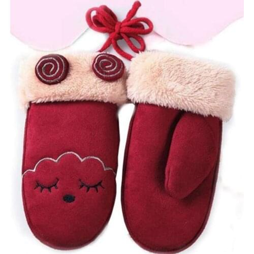 Cartoon Cat Smile Prints Childrens Winter Gloves Lovely Kids Winter Gloves Suede Leather Mittens Boys Girls Cotton Warm Gloves