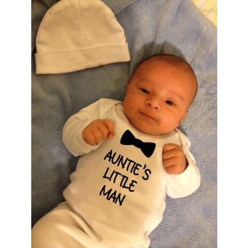 Aunties Little Man Print Newborn Boys Funny Romper Clothing Infant Baby Boy Long Sleeve Jumpsuit Toddler Fashion Playsuit