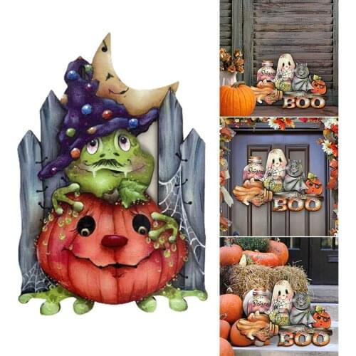 Home Decor Halloween Hanging Ornament Creative Pumpkin Ghost Wooden Door Sign For Home Living Room Porch Decoration