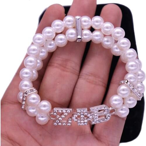 Handmade Pearl Two Layers Stretch Greek Letters Zeta Phi Beta Bracelets Bangles Black Sorority Sisterhood Jewelry Custom