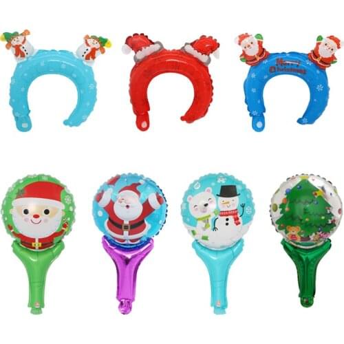 Merry Christmas Foil Balloons Stick Santa Claus Deer Snowman Tree Balloon Hairband Children Christmas Party Supply Decoration
