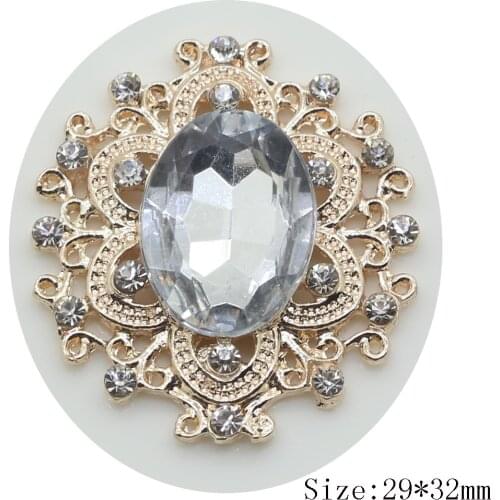 Hot Sale 50pc 29*32mm Clear Glass Crystal Rhinestone Button DIY Wedding Metal Hair Flower Center Scrapbooking Accessories
