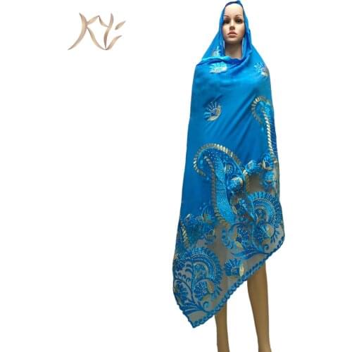 Hot Sale Muslim African Women Dubai Scarf Big Size Embroidery Chiffon splicing with Net Women Hijab Scarf Sc-61
