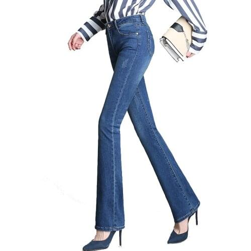 HANZANGL Womens Slim High Waist jeans Classic 4 Season stretch Bell Bottom Trousers High Quality Cowboy Denim Flares Pants