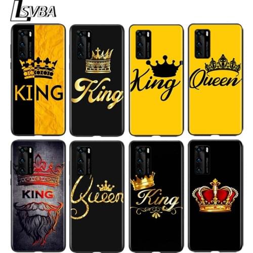 King Queen Couples for Huawei P50 P40 P30 P20 P10 Pro Lite E Plus 4G 5G P9 P8 Lite P Smart Z S Soft Black Phone Case
