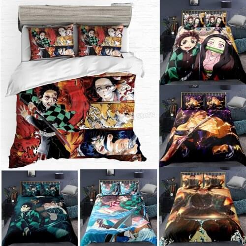 3D Cartoon Printed Demon Slayer Two/Three Piece Set Bed Comforter Pillowcases Quilt Cover Bed Case Queen King Size Birthday Gift