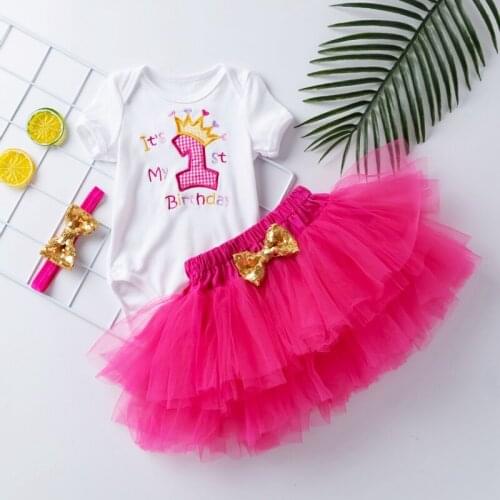 Newborn Girl Clothes Set 3Pcs Kids Girl Clothing Tutu Skirt+Bodysuit+Headband Birthday Baptism Infant Girl Clothes Embroidery