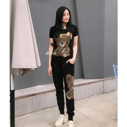 Fashion 2-Piece summer womens Luxury Sets Young girls Oversized Brand Diamond Slim Tracksuit Hot drill
