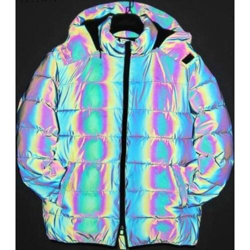 Laser Reflective Winter Jacket Women Men Rainbow Padded Jackets Parka Coat Fashion Hip Hop Jacket Coat Men Clothes Streetwear