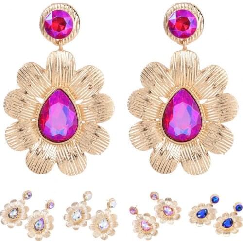 Fashion Drop Earrings Drop Shape Non-fading Women Flower Shape Colorful Faux Crystal Dangle Earrings for Gift Jewelry Accessory