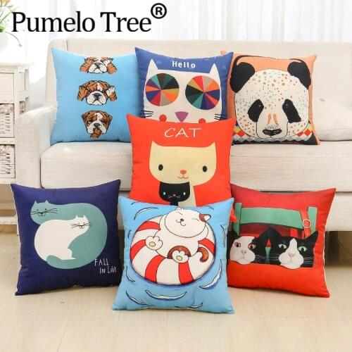 Cartoon Style Cute Animals Cat Lion Panda Birds Cover 40X40cm Soft Pillow Cases Pillow Covers Bedroom Sofa Decoration