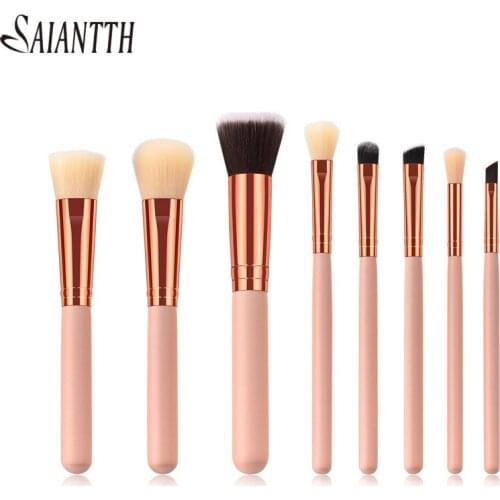SAIANTTH 8pcs/set wood makeup brushes set professional cosmetic tool lip eyeliner eyeshadow blush powder foundation maquiagem