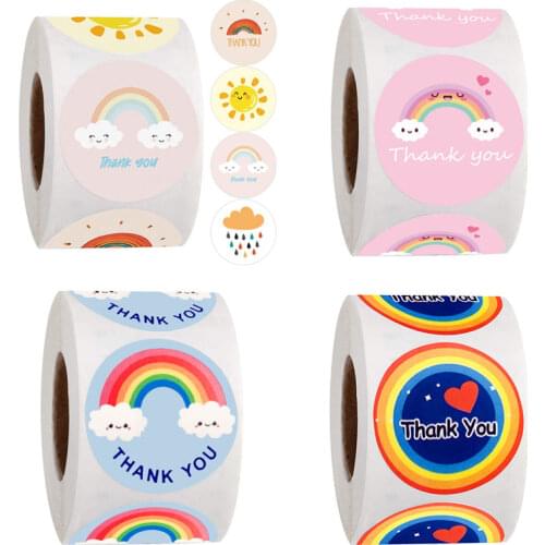 100-500Pcs Rainbow Thank You Stickers Seal Labels Round Scrapbooking Stickers Wedding Party Envelope Gift Dec Stationery Sticker