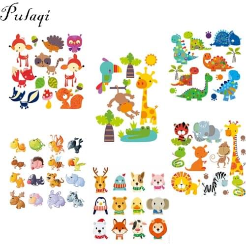 Pulaqi Dinosaur Cactus Lion Giraffe Patches Heat Transfers Cartoon Badge Decorate Patch Jeans Bag Clothes Decoration Applique B