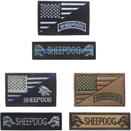 USA flag +Sheepdog patches Hook Fastener US army military patch tactical combat uniform special force for coat vest Custom