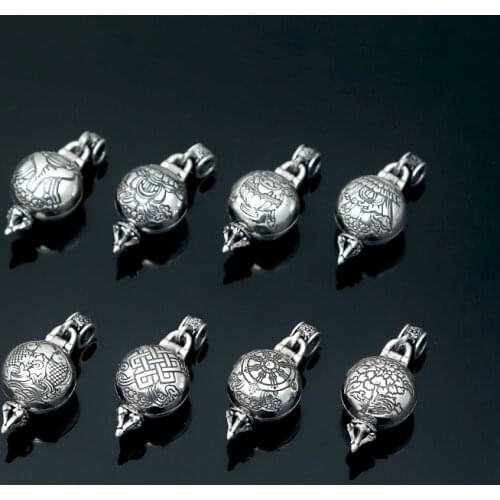 NEW 925 Silver Tibetan Gau Box Sterling Silver Buddhist Eight Symbols Gau Box Buddhist Babao Symbol Prayer Box Amulet Pendant