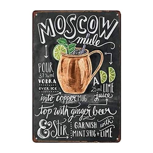 New Vintage Metal Tin Sign Moscow Mule Cocktail Retro Garage Yard Home Cafe Bar Club Hotel Wall Decoration Stickers