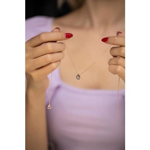 İzla Design Drop Model Montürlü Zircon Silver Necklace