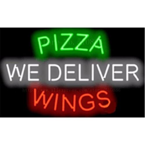 Pizza Wings We Deliver NEON SIGN REAL GLASS BEER BAR PUB LIGHT SIGNS store display Restaurant shop food Advertising Lights17*14"