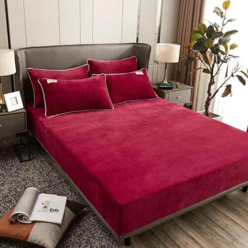 Milk Cashmere Luxury Fitted Bed Sheets Pillowcase Mattress Cover Winter Solid Color King Queen Size Bedspread Bed Cover
