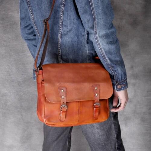 Genuine Leather Men Bag Casual Business Man Shoulder Crossbody Bags Cowhide Large Capacity Top Layer Leather Travel Message Bag