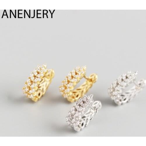 ANENJERY 925 Sterling Silver Leaves Hoop Earrings for Women French Exquisite Elegant Ear Jewelry S-E1377