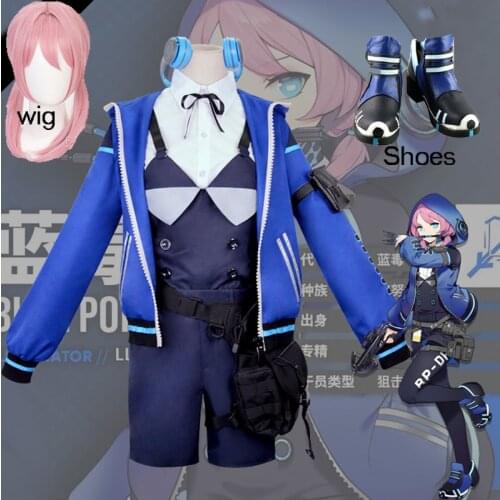 Anime New Game Arknights Blue Poison Cosplay Costume Original Skin Outfit Cloth Shoes Wig Halloween Roal Play Costume For Women