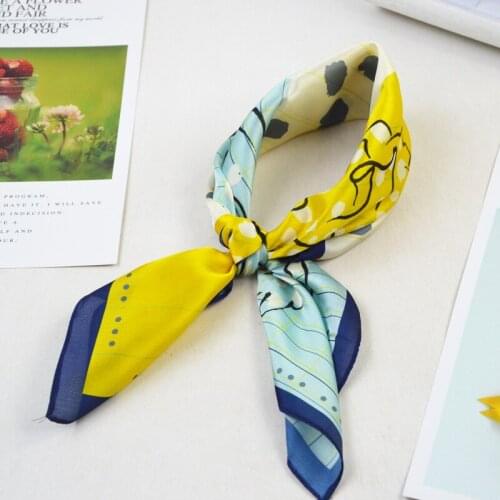 Silk Hair Scarf Rose Print Neck Scarf Summer Neckerchief for Women BMFJ-15