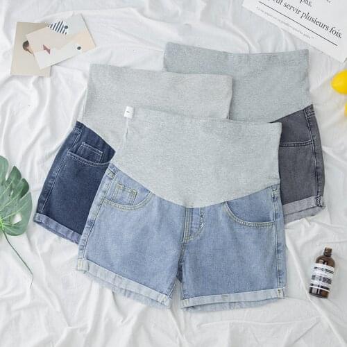 1886# Summer Thin Denim Maternity Shorts Adjustable Elastic Waist Belly Shorts Clothes for Pregnant Women Loose Casual Pregnancy