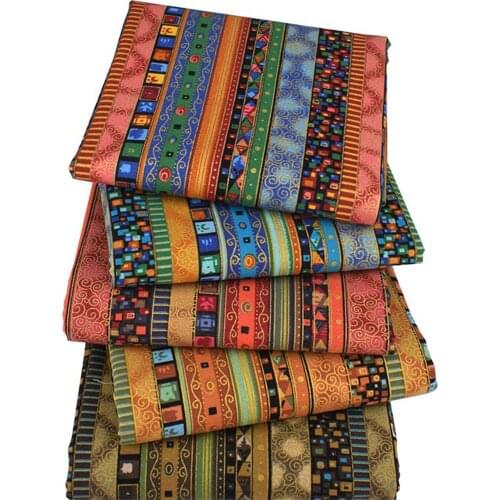 5PCS Ethnic Style Striped Bronzing Cotton Fabric Folk-custom Style Printed Cloth DIY Sewing Quilting Patchwork Handmade Material