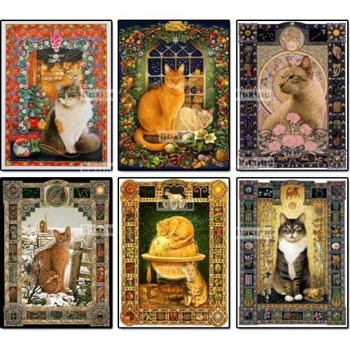 5D DIY Diamond Embroidery Gold Cat cartoon Square Rhinestone Sets Full Diamond Painting Cross Stitch Needlework