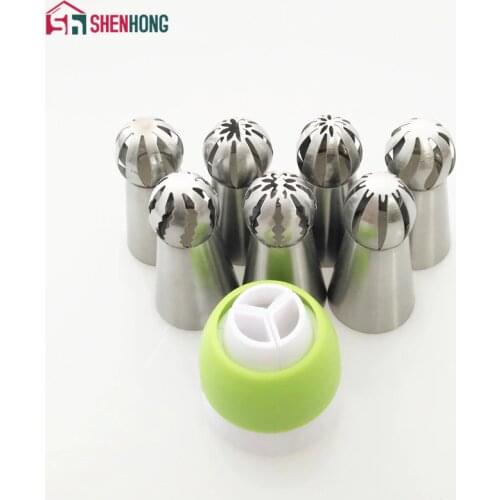 7PCS/Set Spherical Russian Piping Tips And Coupler Nozzle Tips Ball Nozzle Sphere Stainless Steel Icing Pastry Cupcake