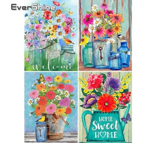 EverShine Full Square Diamond Embroidery Sweet Home Picture Mosaic Diamond Painting Flowers Rhinestone Cross Stitch Hobby Gifts