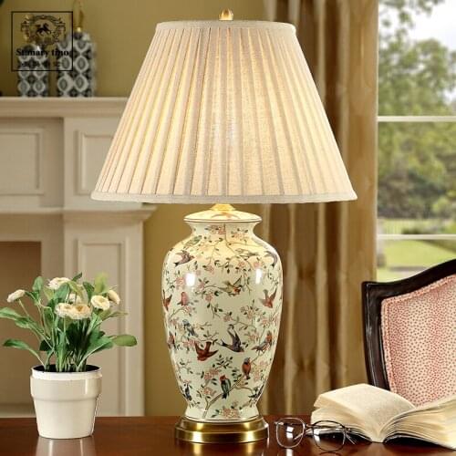 American Country Retro Creative European Style Flowers And Birds Ceramic Table Lamp Bedroom Beside Lamp Study Living Room Hotel